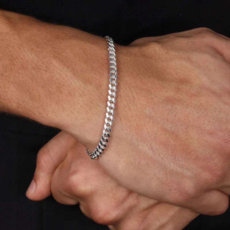 Men' Silver Bracelet 4mm/22cm 925 SILVER ITALIAN + FREE