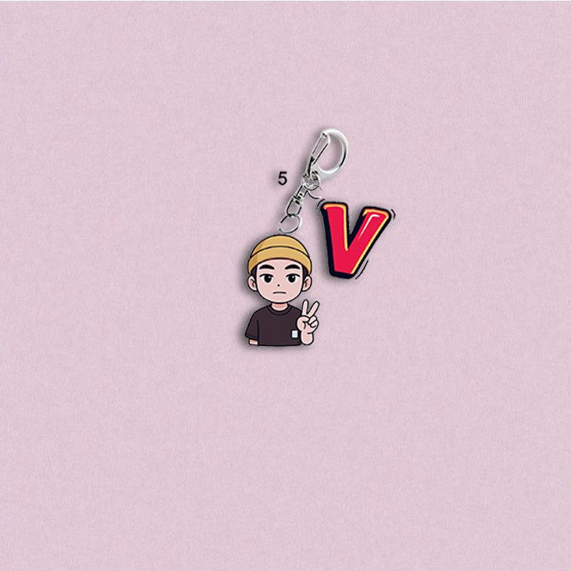 7pcs BTS Cartoon Character Keychains, Member Name Pendants, Celebrity Merchandise Charms