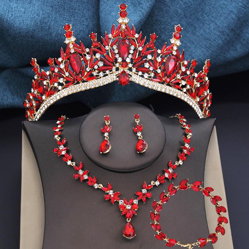 Bridal Tiaras Set 4 Pack Bridal Jewelry Sets for Women Prom Wedding Crown and necklace earrings Bracelets Costume Accessories