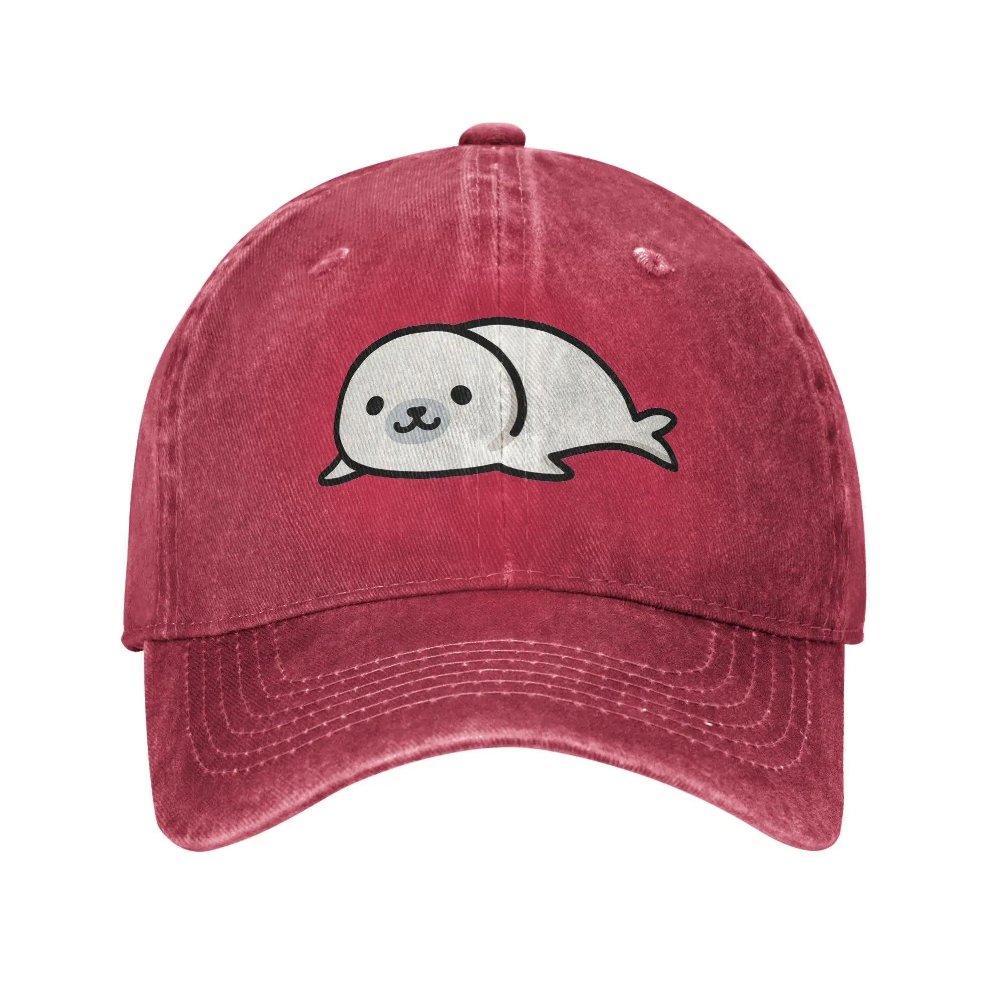 Кепка из джинсовой ткани с принтом Seal, повседневные бейсболки, регулируемая кепка, летние унисекс бейсболки One Size
