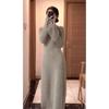 Retro Lazy Wind Long Sleeve Knitted Dress Women's Autumn and Winter Temperament Inner Long Dress Waist Sweater Bottom Dress