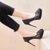 Fashion Fashion Roman Pumps 12Cm Black Platform High Heels Mesh Breathable Sexy Shallow Mouth Pointed Single Shoes Small Size 32 33