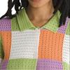 Vans Color-Block Plaid Button-Up Short Sleeve Sweater Women Tops Green VN000G3QCR0