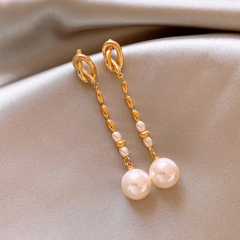 Silver Needle Zircon Pearl Tassel Earrings - Elegant Retro Design for Women