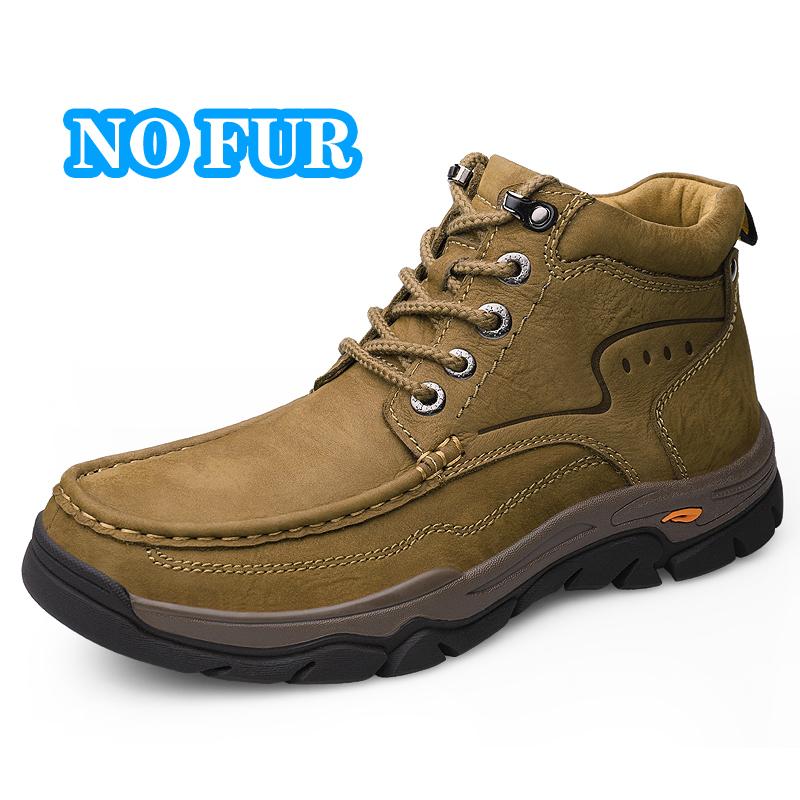 Fashion Luxury Brand Mens Casual Motorcycle Boots Genuine Leather Solid Color Outdoor Boots Warm Plush Fur Winter High Top Shoes Botas