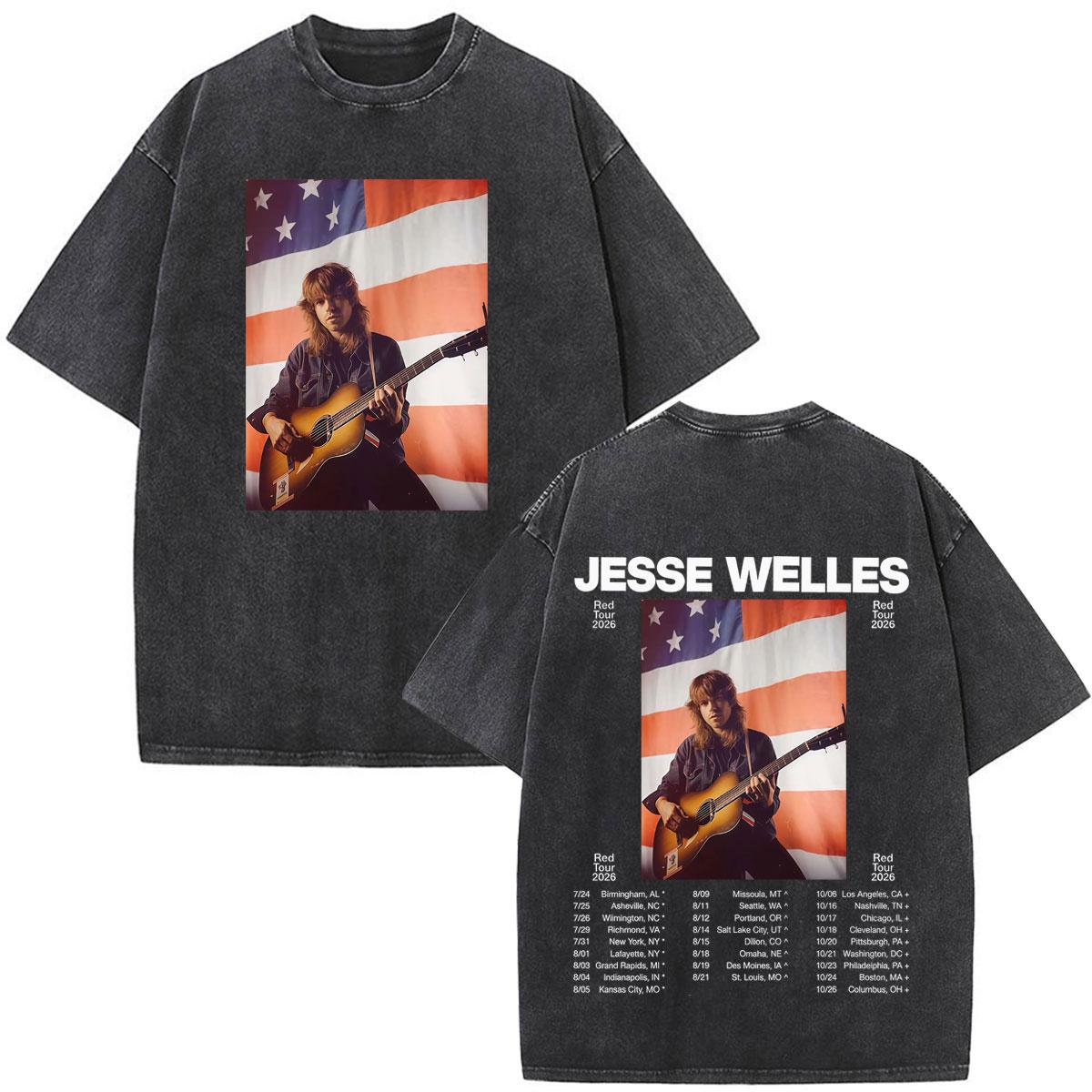 

Jesse Welles Red Tour Print Vintage Washed Tees Unisex Women Fashion Loose Casual Tshirt Summer Cotton Hiphop Punk Tshirts S