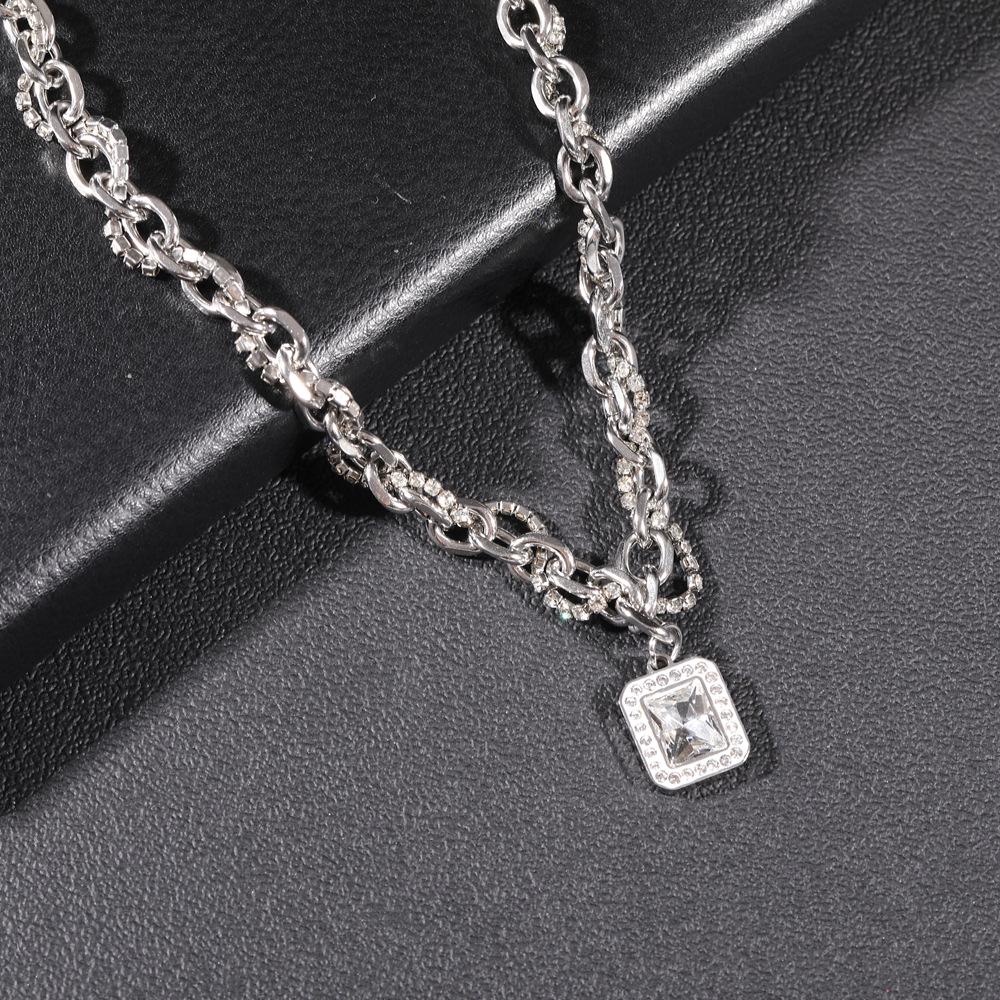 Men's Punk Hip Hop Necklace: High-End Titanium Steel with White Square Zirconia - Versatile and Stylish Jewelry.