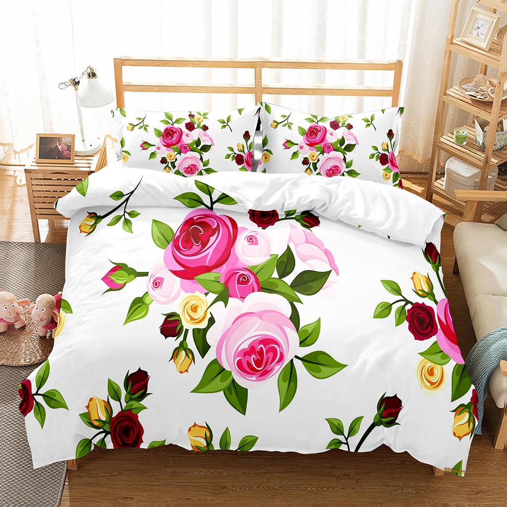 Blumen Bettbezug Set Bettdeckenbezug Doppel Einzel King Size Für Kinder Jugendliche Erwachsene Bettwäsche Set Steppdeckenbezug Mit Kissenbezug