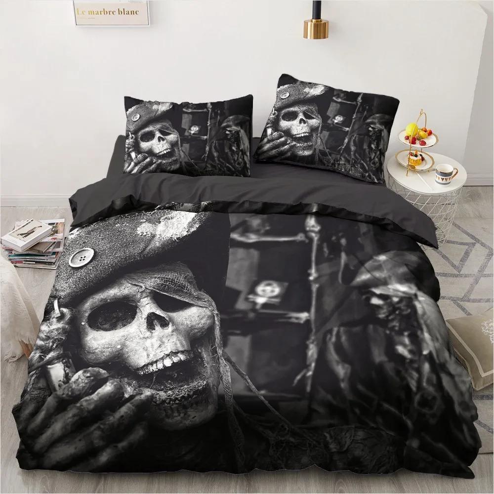 3D Skull Bedding Sets Duvet Quilt Cover Set Comforter Bed Linen Pillowcase King Queen Full Double Home Texitle