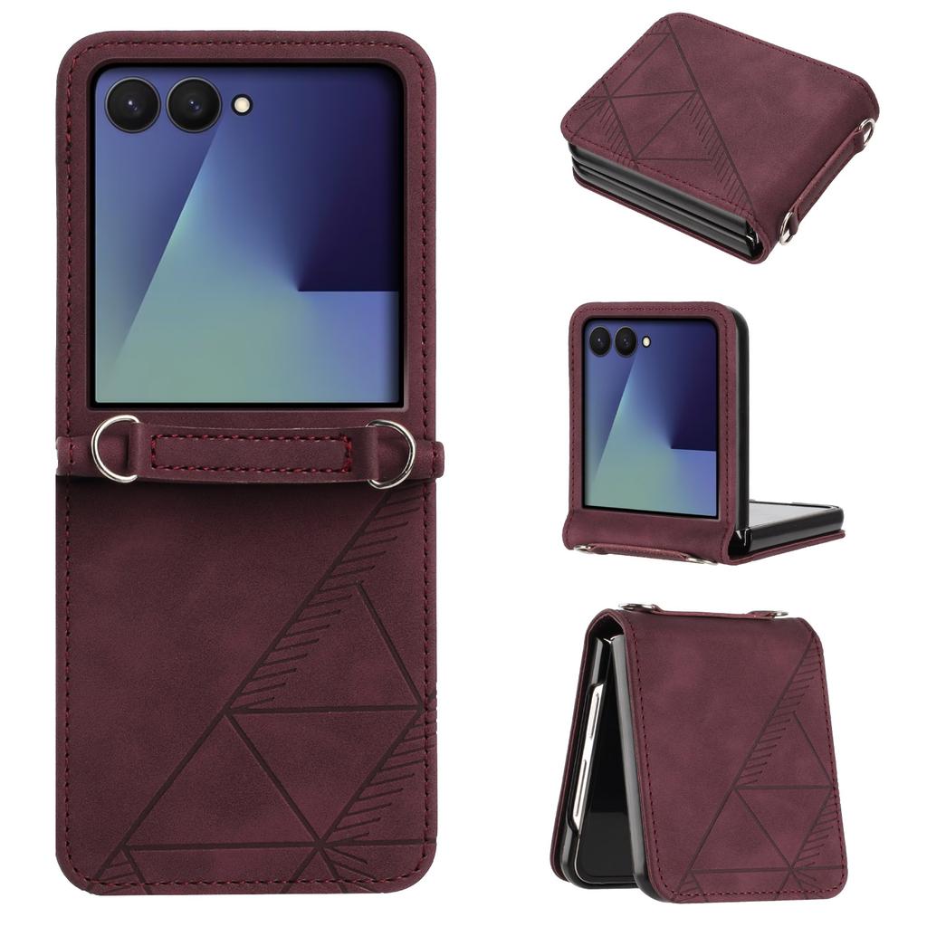 For Samsung Galaxy Z Flip7 5G Case Imprinted Design PU Leather + PC Folding Phone Cover