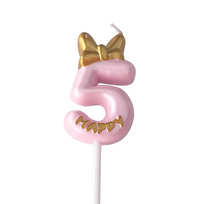 Gold Pink Bow Number Candles Birthday Candle Cake Decoration Digital 0-9 Cake Topper Decor Baby Shower Anniversary Day Decor