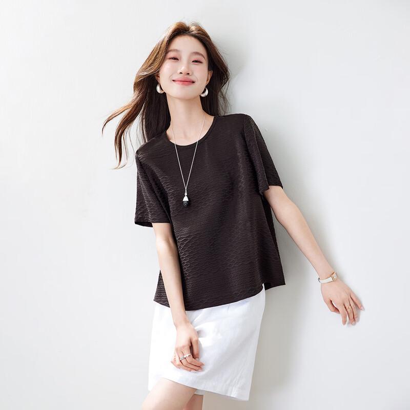 Srcr Women s 22 Momme Silk Jacquard Short Sleeve T-Shirt EU 40