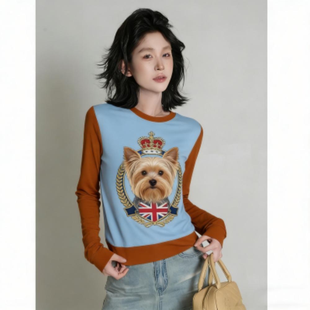 Spring Europe America Fashion Animal Dog Print Women s T-shirt Casual Pullover Women Long Sleeve Clothing Outdoor Street Tees Top S