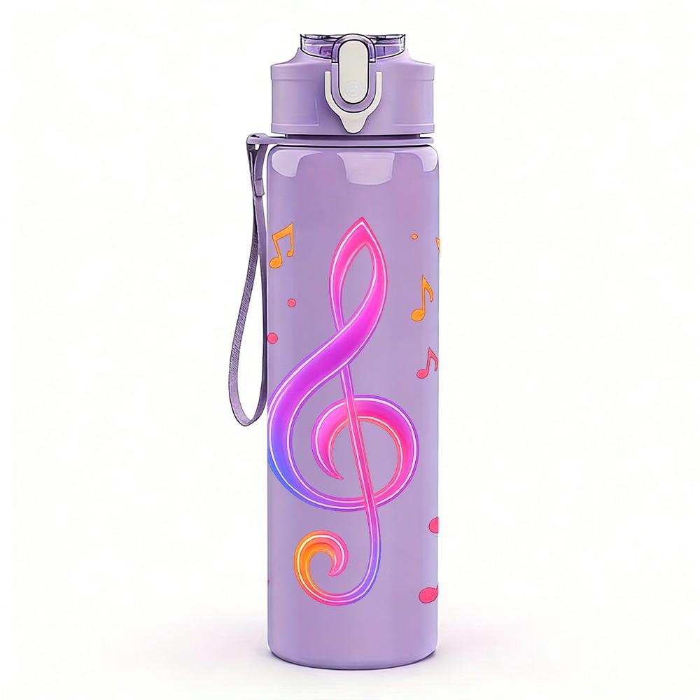 1PC Colorful Treble Clef Music Note 750ml Color Plastic Sports Water Bottle Leakproof Flip Straw Lid Suitable for Sports Office Home Use