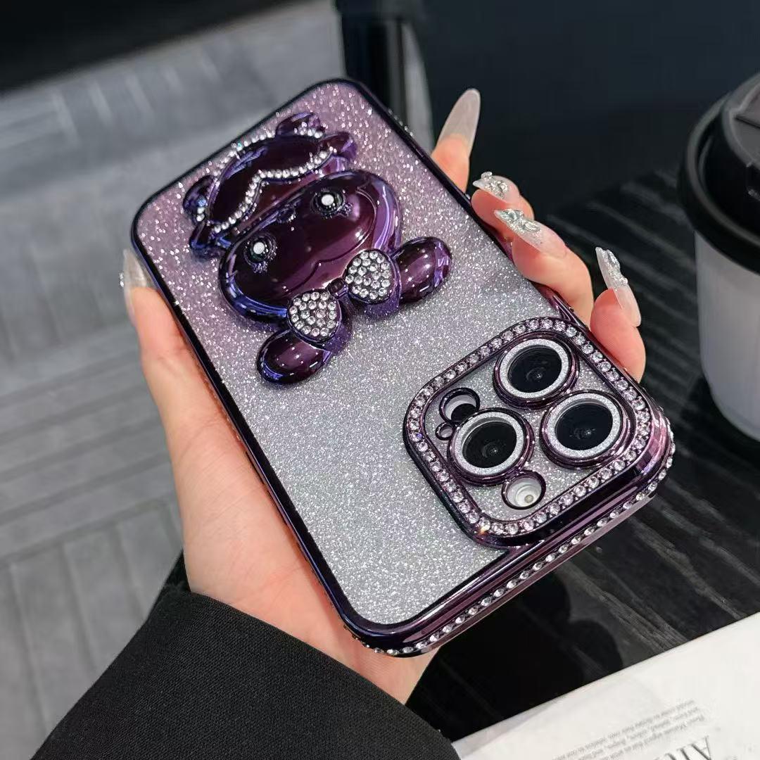 

Чохол iPhone 17 з градієнтом та стразами, з підставкою-кроликом з діамантами для Apple 16 Pro Max - Блискучий ударостійкий чохол для iPhone 15 16 Pro Max