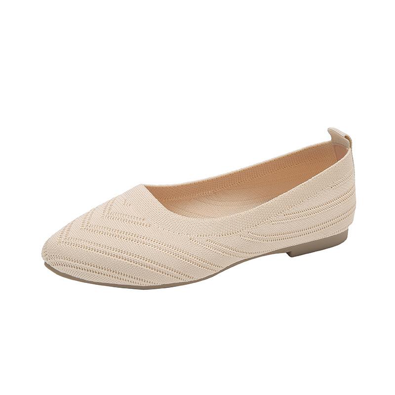 Zapatos planos con punta en pico para mujer, zapatos sin cordones de punto de Color sólido, zapatillas de Ballet transpirables informales, zapatos planos para mujer, mocasines