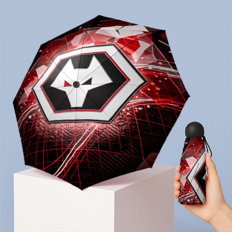 Wolverhampton Wanderers Football Pattern Printed Mini 5 Folds 8 Ribs Compact Umbrella Windproof Waterproof Lightweight Portable Folding