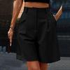Women Casual Shorts High Waist Straight Loose Button Pocket Solid Color Ladies Summer Wide Leg Short Pants Trousers Office Wear