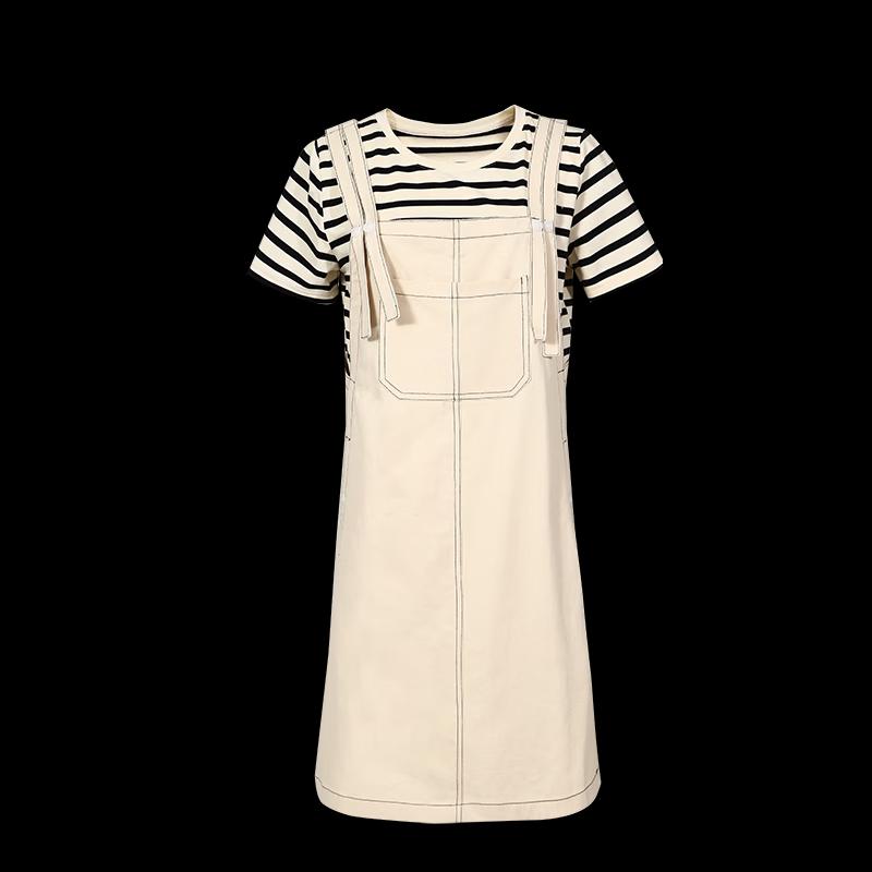 Faux Two-Piece Patchwork Short-Sleeve Casual Dress