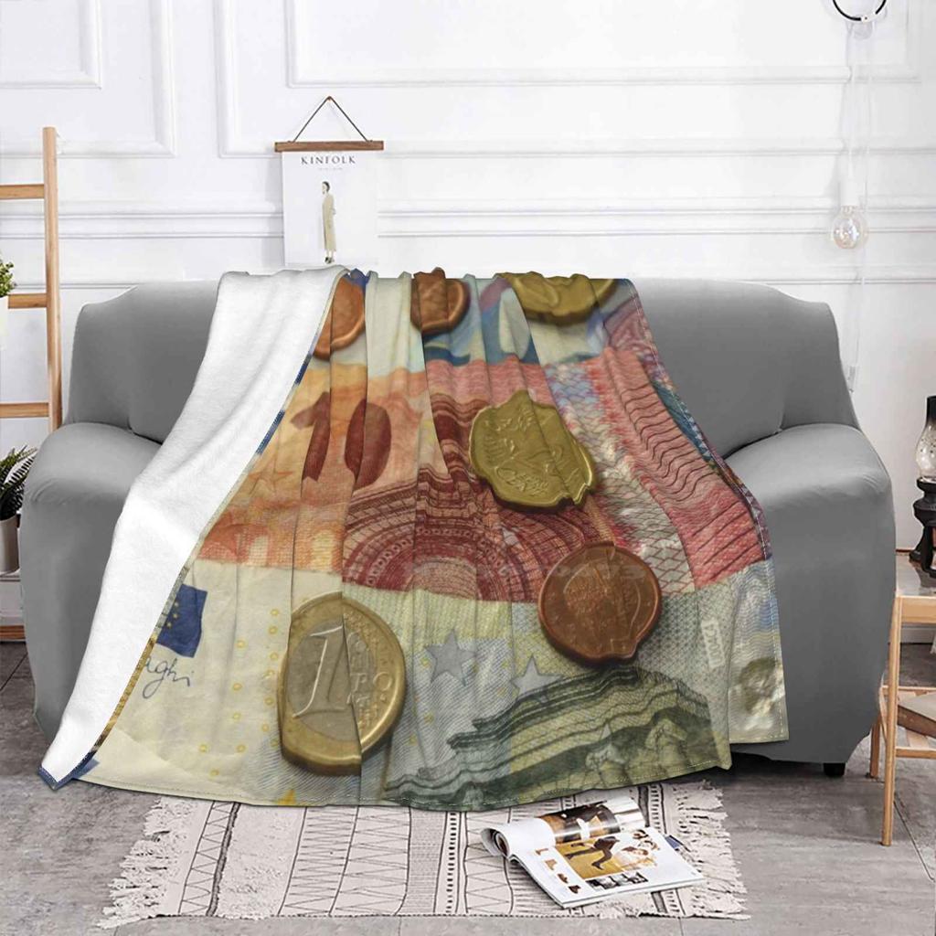 Euro Bankovky a Mince Kreativní Design Lehká Tenká Měkká Flísová Přikrývka Euro Bankovky Mince Eura Hromada Pozadí Bankovnictví Bankovka