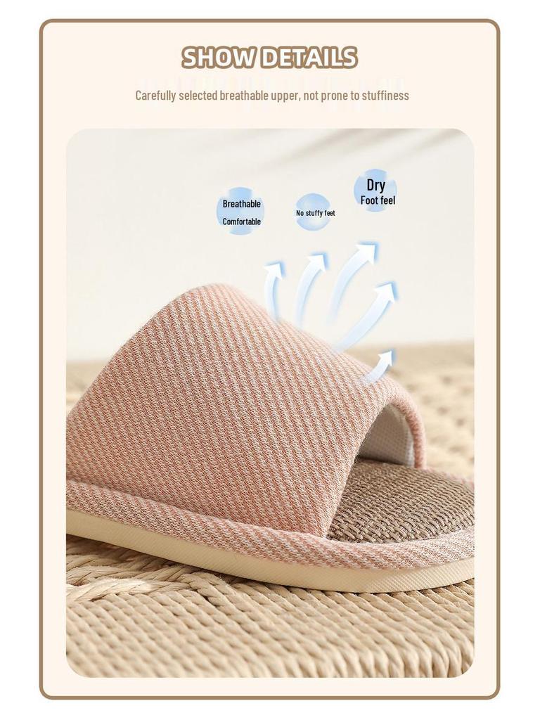 Women's Linen Slippers, Breathable Soft Sole, Silent & Non-slip, Indoor Sandals for Spring/Autumn, Unisex Home Use.