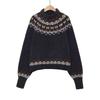 Womens Winter Loose Knit Sweater Charcoal Black Jacquard Casual Office Wear