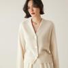 Women's V-Neck Cashmere Cardigan with Shell Buttons - Waist-Cinching, Long-Sleeve Knit Sweater