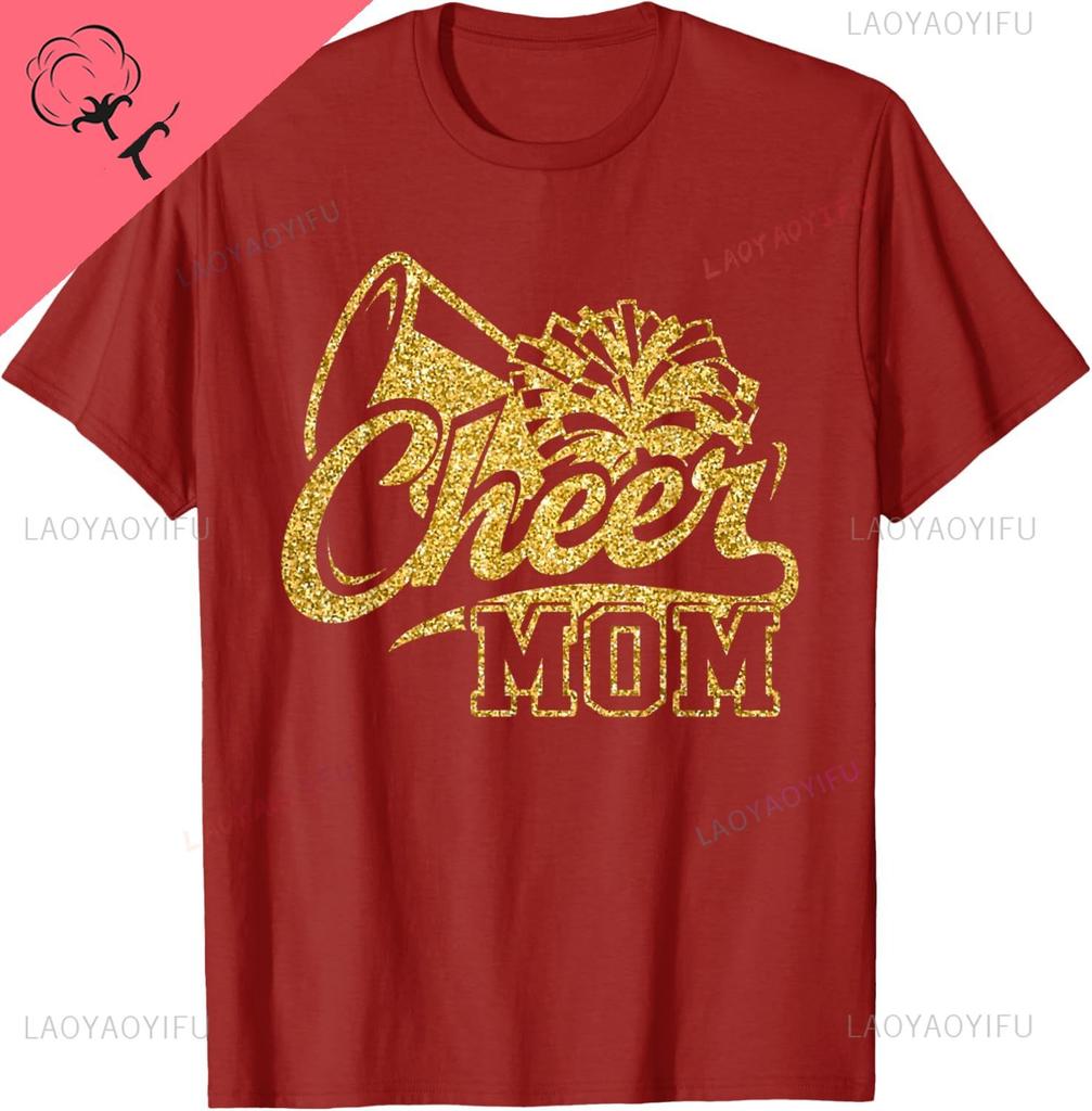 Cheer Mom Biggest Fan Cheerleader Cheerleading Mothers Day TShirt Cotton  Custom Printed Graphic T Shirts Camiseta Hombre
