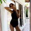 Korean Style Sheer Back Cross Off-Shoulder Slimming One-Piece Swimsuit for Women