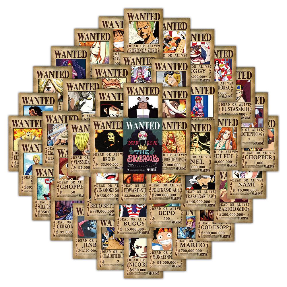 

50pcs Anime One Piece Wanted Posters Stickers Cool Graffiti Decals Diy Phone Suitcase Laptop Fridge Wall Decoration Sticker Beautiful Toy