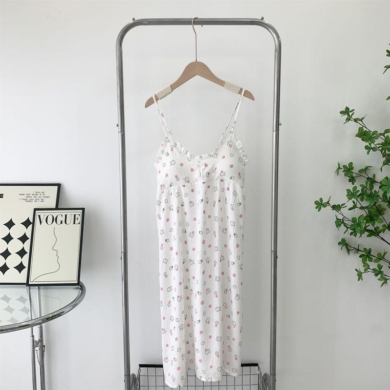 With Chest Pad Anti-exposure Nightdress Summer New Woven Foamed Cotton Suspender Dress Cute Sweet Girl Sleeveless Pajamas