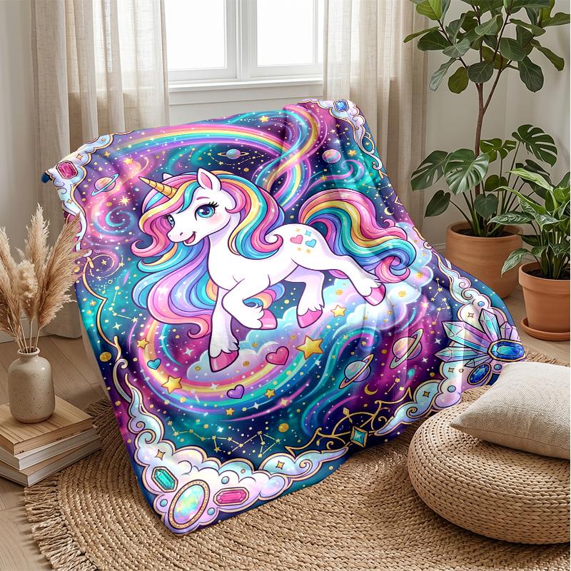 Magical Unicorn Rainbow Theme blanket Lightweight Warm Flannel Blanket Decorative Throw Blanket for Home Decoration