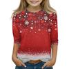 Christmas Day Print Tops For Youth Girls 4-11 Years Round Neck 3/4 Sleeves T-Shirts Trendy Tops Outfit Tees