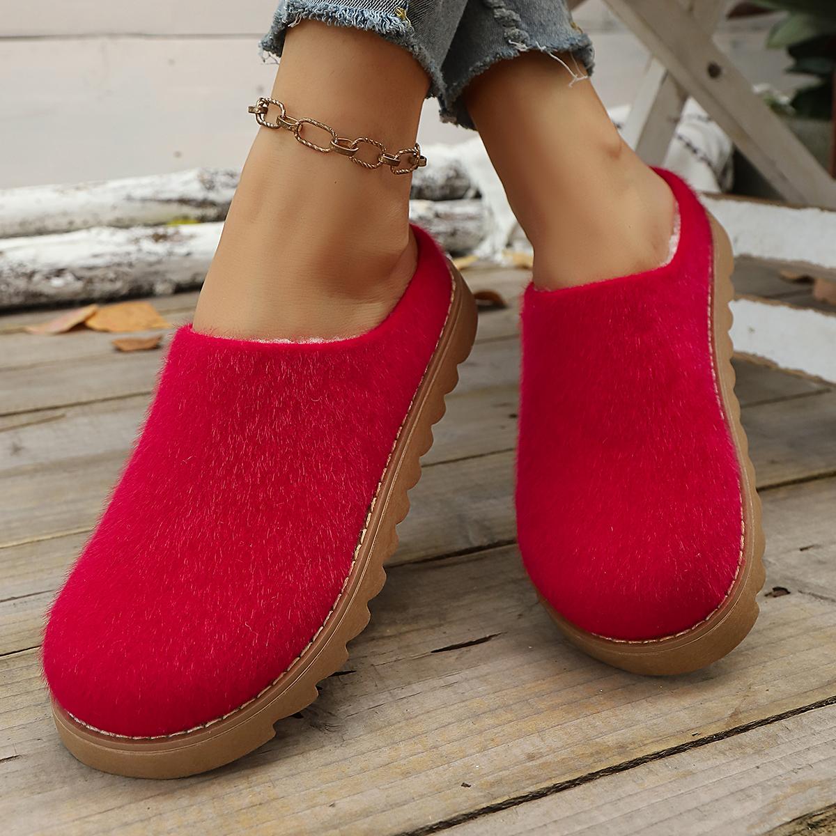 

Модные женские зимние сапоги Новые зимние хлопковые туфли Женские теплые толстые подошвы без каблука Полусапожки с мехом Удобные теплые сапоги 35 красный