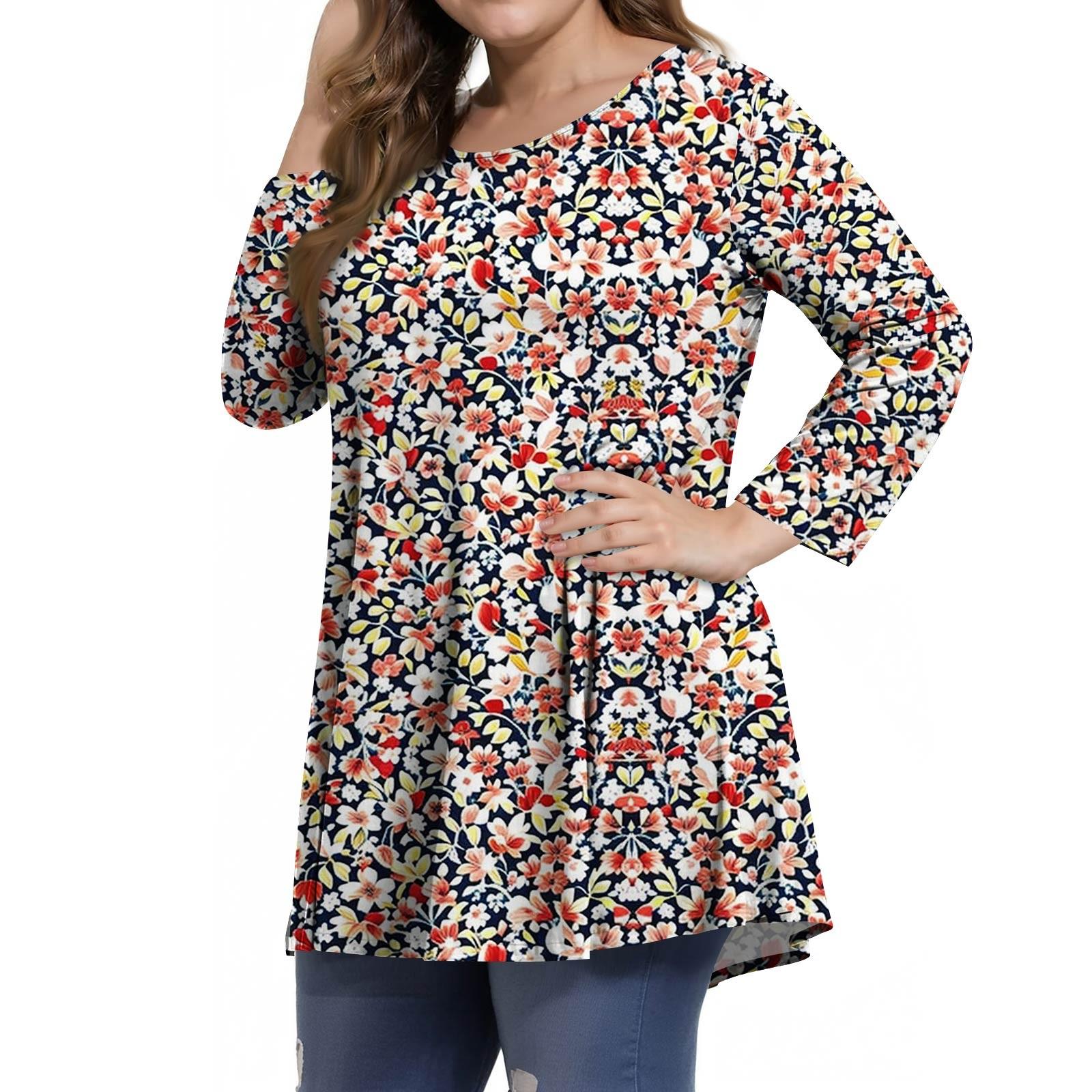 

Women s Fashion Casual Print Round Neck 3/4 Sleeve T-Shirt Top L