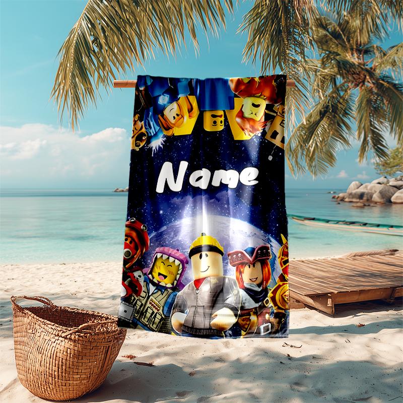 Personalized customized proof beach towel with gaming Roblox pattern - soft, absorbent,quick-drying,perfect swimming,camping&bathing