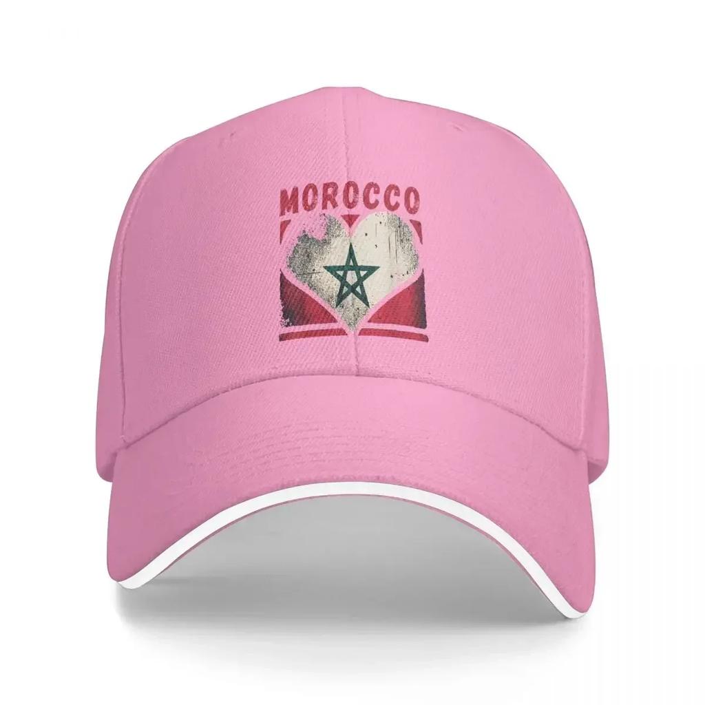 Vintage Moroccan Flag Heart Casual Baseball Cap I Love Morocco Gym Trucker Hat Spring Sun Visor Women Men y2k Cool Baseball Caps