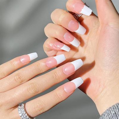 24 Teile/satz Quick Nails Weiß Französisch Falsche Nials Aufkleber Tragbare Wasserdichte Maniküre Fertige Nägel