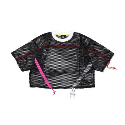 Sportswear Mesh Drawstring Short-Sleeve T-Shirt Women Tops Black AR3034-010