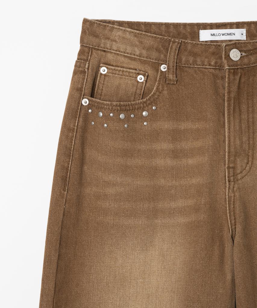 MILLO WOMEN Studded Wide Jeans [Brown]