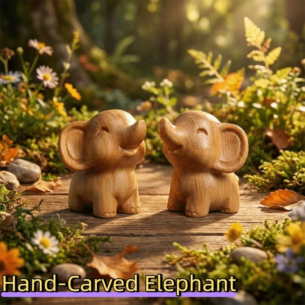 Mini Hand-Carved Elephant Solid Wood Elephant Figurines  Holiday Decorations
