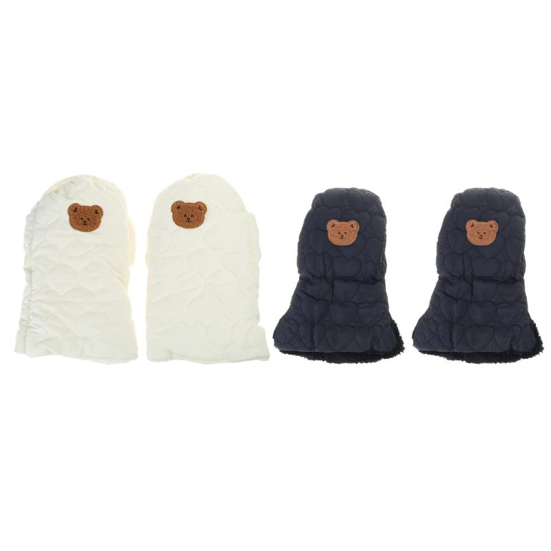 Cartoon Bear Baby Stroller Gloves Toddlers Pram Mittens Windproof Wear-resistant Hand Warmer for Outdoor Activities
