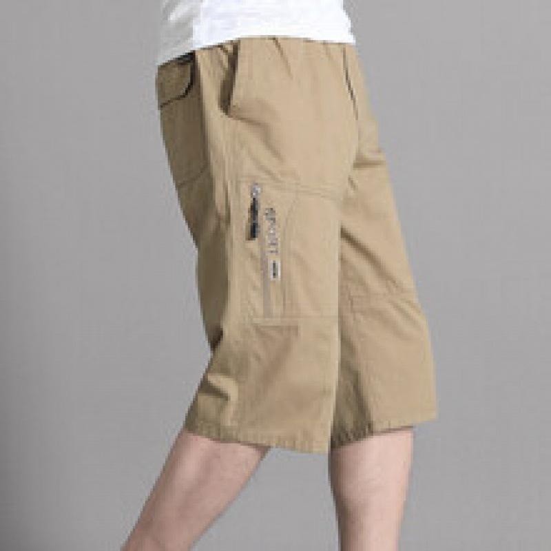 Мужские хлопковые капри больших размеров - Свободные, средней длины, летняя повседневная одежда для среднего и пожилого возраста 3XL хаки