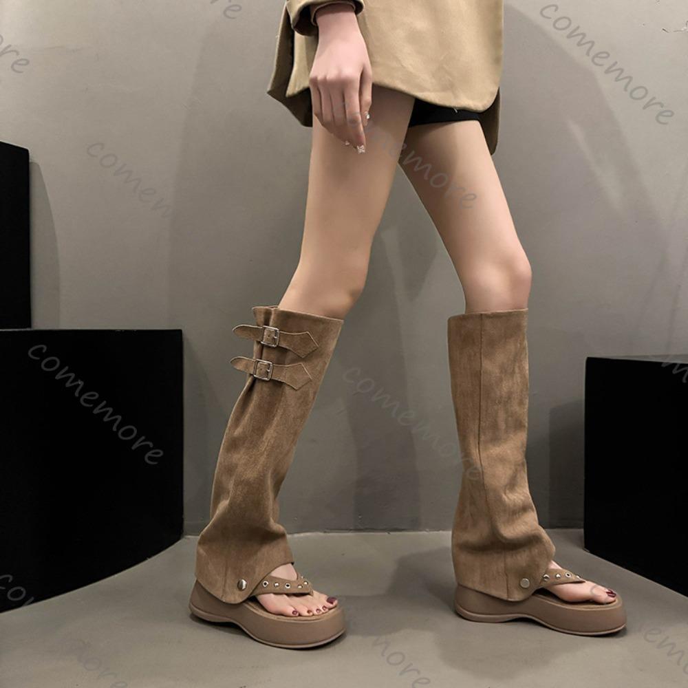 Fashion Comemore Women's Sandal Boots Summer New Fashion Two Wear Clip Toes Boots Female Thick Bottom Flip-flops Hollow Sandals Botas
