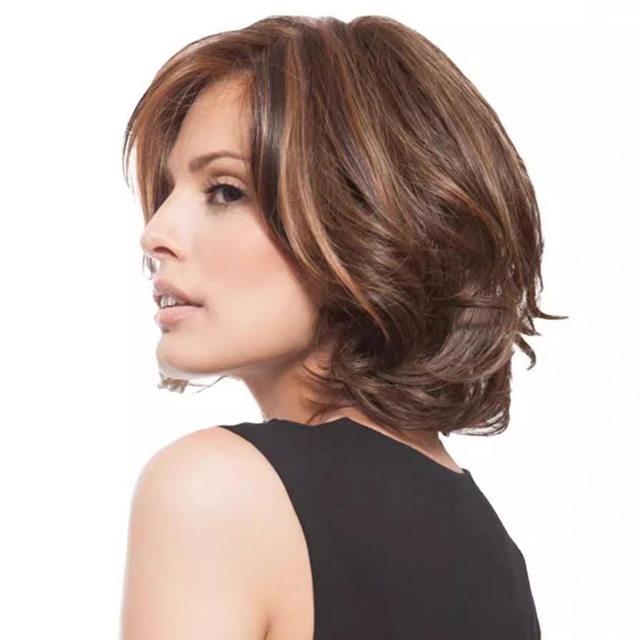 

Модный парик Ombre для женщин среднего и пожилого возраста, с фронтальным кружевом, термостойкий, для ежедневного использования, естественный вид, пушистый, короткий, вьющийся коричневый