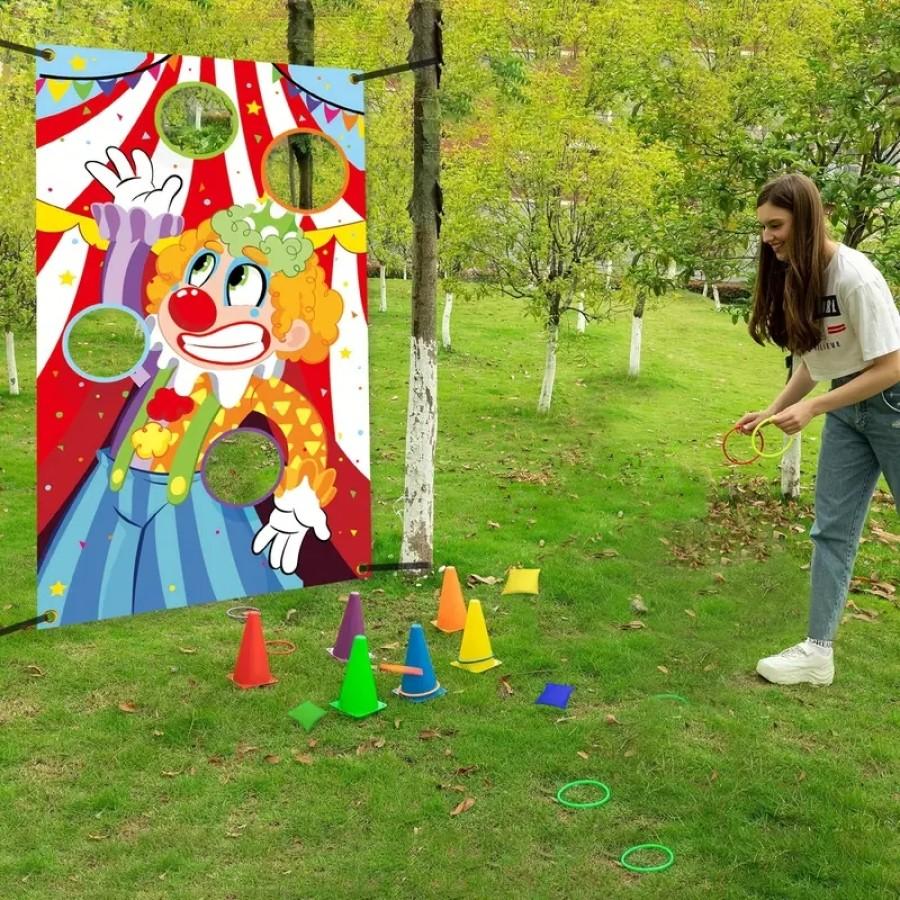 1 Set, Carnival Toss Games, Includes Carnival Banner And 3 Sandbags, Outdoor Party Game Supplies, Yard Lawn Easter Party Game