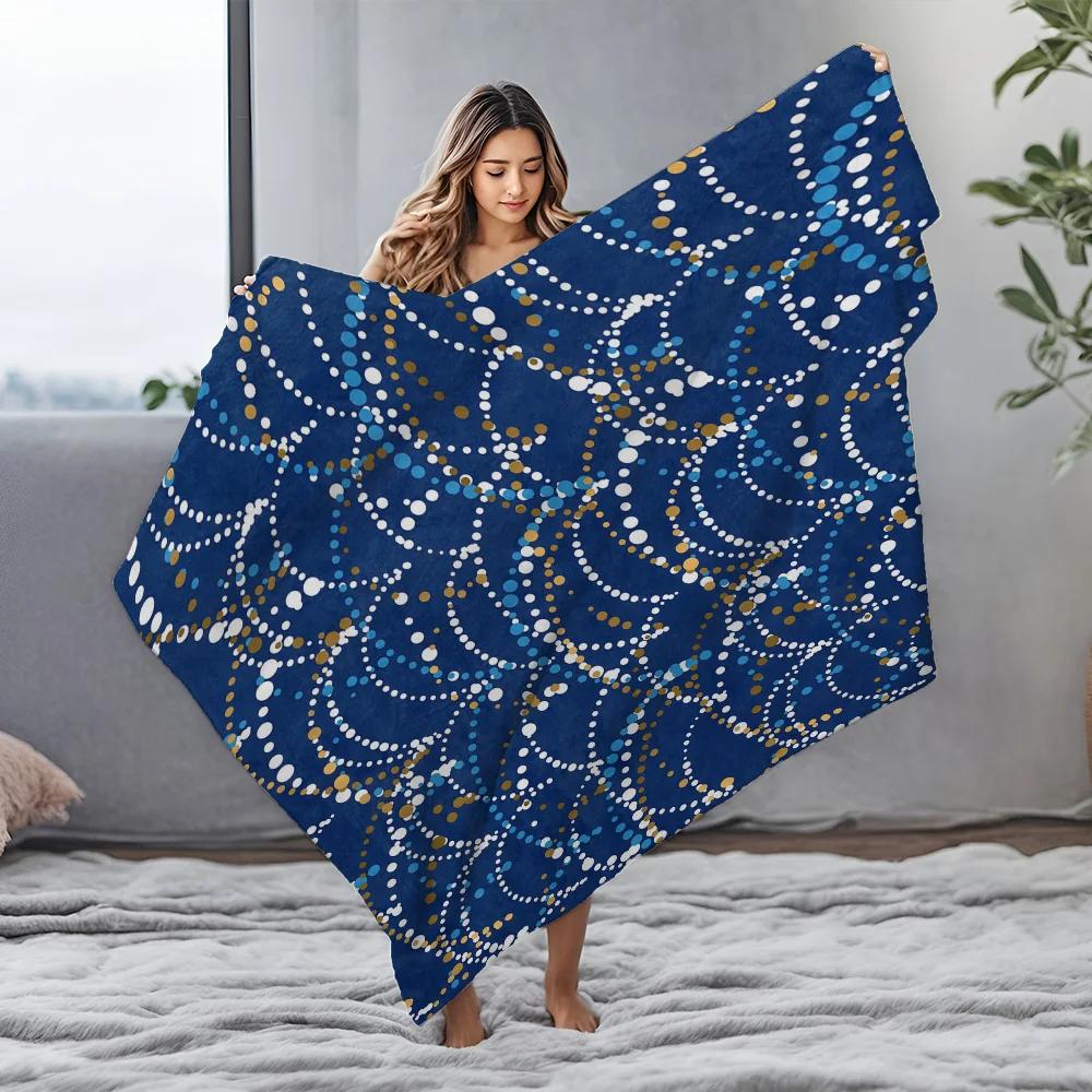 Marineblau Gepunktete Fleecedecke, Gold-Weiß Wirbelmuster Design, Moderne Kunst Überwurf für Zeitgenössische Wohnzimmerdekoration
