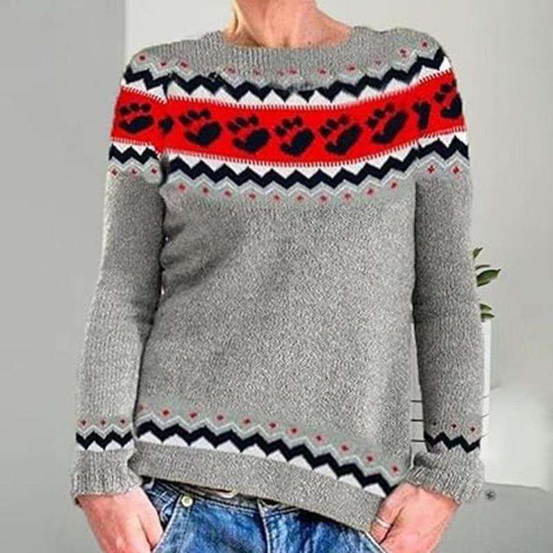 DAFIFY Women's Fashion Casual Fall Winter Geometric Print Long Sleeve O-Neck Sweaters