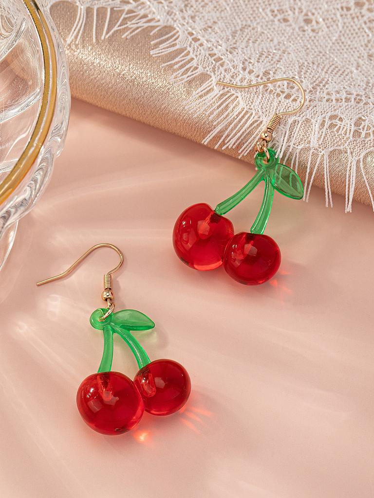 1 Pair Cute Sweet Cherry Resin Drop Earrings Suitable For Party Holiday Vacation And Daily Wear