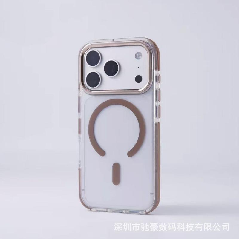 Two-color ice color magnetic suction suitable for iPhone17promax mobile phone case Apple 16 metal lens simple anti-drop cover